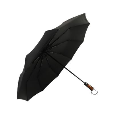 China Promotional Luxury Windproof Automatic 3 Folds Wooden Foldable Foldable Umbrella 23inch 10ribs Automatic Umbrella 3 Foldable Handel Umbr for sale