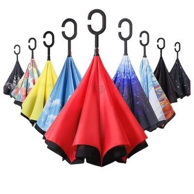 China Contemporary In Stock Inverted Umbrella Cars Invert Open Umbrella Custom Print Metal Customized Metal Head Holder Pattern Rubber Plastic Color Shaft for sale