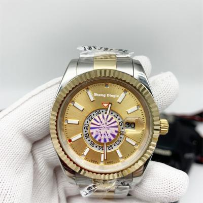 China Fashion Automatic Rotating Luxury Custom Logo Calendar Oyster Stainless Steel Gold SKY Date Mechanical Watch for sale