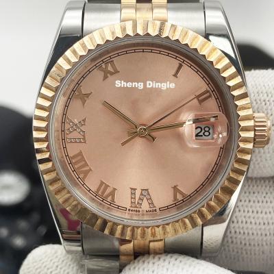 China Luxury Automatic Case Luxury Rose Gold Diamond Bezel Oyster Ladies Date Scale Lady Roman Numeral Mechanical Watch for sale