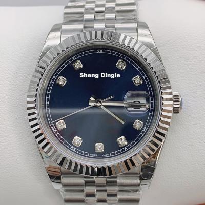 China Silver Blue Diamond Scale Dial Power Reserve 858 Case Logo 41MM Luxury Custom Mechanical Watch for sale