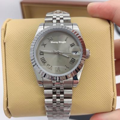 China Luxury Clear Silver Case 31MM Automatic Date 779 Scale Fashion Lady Roman Numeral Mechanical Watch for sale