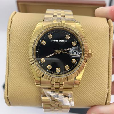 China Automatic Bezel Fashion Oyster Scale Diamond Dial Black Dial Gold Case 777 Luxury Mechanical Watch for sale