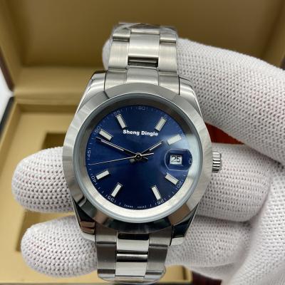 China Date 712 Fashion Silver Case Dial 316L Custom Logo Stainless Steel Automatic Light Blue Mechanical Watch for sale