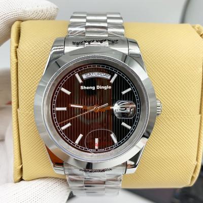 China Luxury Clear Luxury Silver Stainless Steel Case Automatic Date Dial Weekly Calendar 16233 Embossed Automatic Mechanical Watch for sale