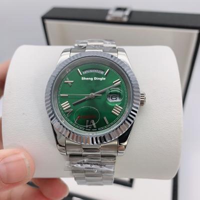 China Automatic Silver Bezel 41MM Oyster Automatic Silver Bezel Case 41MM Dial Date 827 Weekly Calendar Green Luxury Mechanical Watch for sale