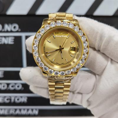 China Automatic Date 681 Lady Diamond Bezel Gold Case Weekly Calendar Luxury Mechanical Watch for sale