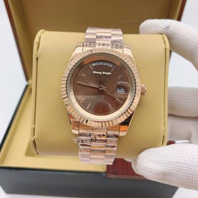 China Rose Gold Case Day/Date Oyster Bezel 41MM Luxury Fashion Business Mechanical Watch 707 for sale