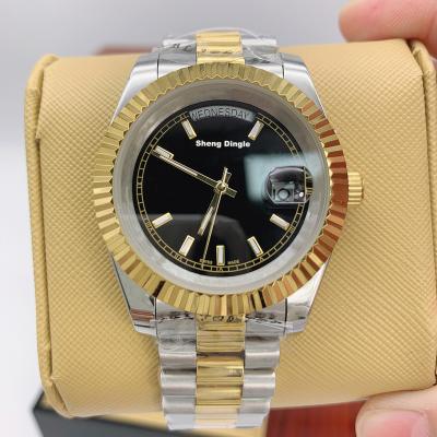 China Oyster Automatic Luxury Gold Bezel Date 741 41MM Black Dial Silver Case Weekly Calendar Mechanical Watch for sale