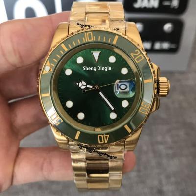 China Automatic Date 291 Luxury Gold Case Infinity Buckle Ceramic Bezel Green Dial Mechanical Watch for sale