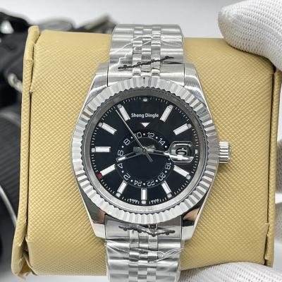 China SKY Date 935 Oyster Dial Display Bezel Stainless Steel Black Silver Custom Business 24 Hour Automatic Logo Adjustable Mechanical Watch for sale