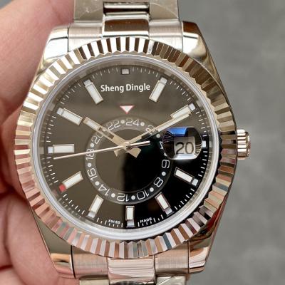 China SKY Date 952 Logo Oyster Dial Black Silver Case 24 Hour Adjustable Luxury Clear Bezel Automatic Mechanical Stainless Steel Watch for sale