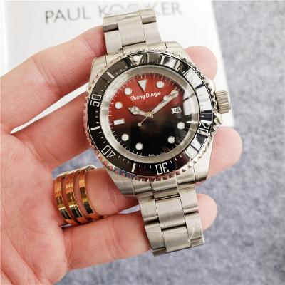 China Fashion Silver Case Gradient Black Dial Infinity Red Ceramic Bezel Buckle Mechanical Date 342 Watch for sale