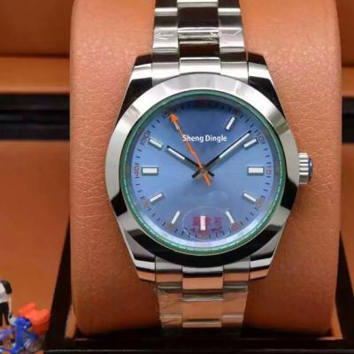 China Lightning Date 299 Hand Automatic Luxury Clear Blue Orange Silver Dial Case Mechanical Watch for sale