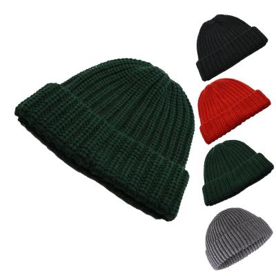 China COMMON Wholesale Watch Bennie Caps Custom Logo Knitted Cuff Fold Up Blank Gorros Acrylic Plain Winter  Beanies Caps Hats for sale