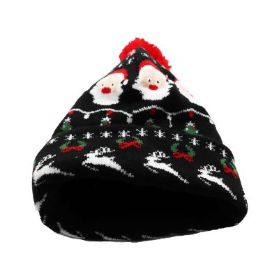 China COMMON High Quality Acrylic Warm Winter Hats Stylish Jacquard  Christmas PomPom Knitted Beanie Hats Skull Caps for sale