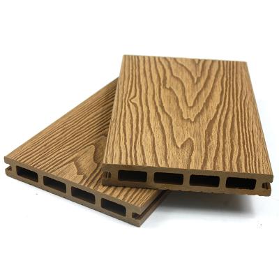 China New technology composite decking long life waterproof wear resistant anti-slip 3D weather embossed composite decking outdoor hollow decking teak for sale