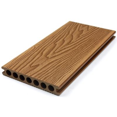 China New technology anti-slip wear-resistant waterproof WPC 3D embossed composite decking wood grain deep line embossing outdoor garden floor deck for sale