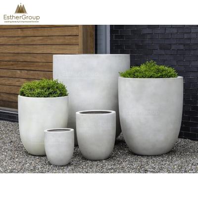 China Wholesale Modern Minimalist Style Fiberglass Garden Flower Pots Outdoor Round Planter Large for sale