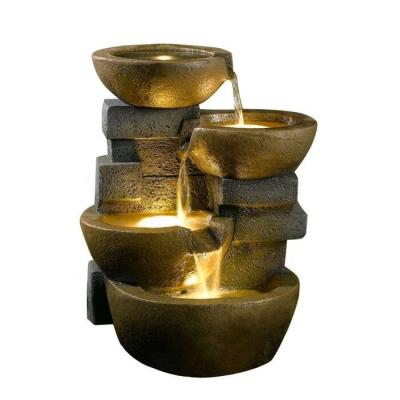 China Minimalist Outdoor Decor Resin / Fiberglass Zen Tiered Pots Fountain With LED Light for sale