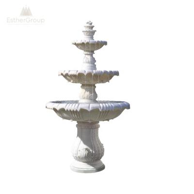 China Traditional Sandstone 3 Tires Outdoor Garden Feature Water Fountain With Light for sale