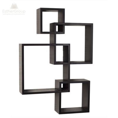 China Includes Hardware 4 Intersecting Cube Shelves Espresso Wall Mounted Floating Wooden Floating Shelf for sale