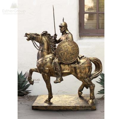 China Europe Outdoor Decor Life Size Carving Bronze Knight On Horseback With Spear And Shield Statue for sale