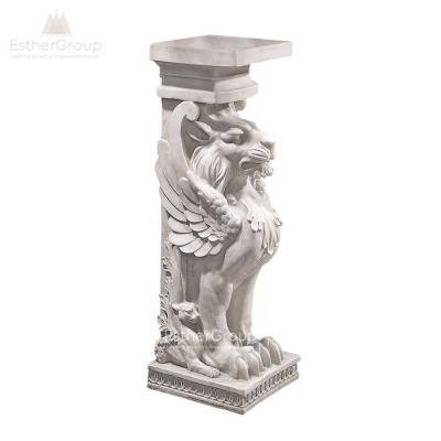 China Hand Finished Antique Classic Resin Wholesale Lion Square Pedestal Plant Stand Winged Sculptural White for sale