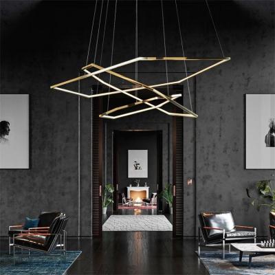 China L4u Hotel Modern Stylish Geometric Stainless Steel Hexagon Gold LED Hanging Lighting Chandelier Pendant Lamp For Lobby Living Room for sale