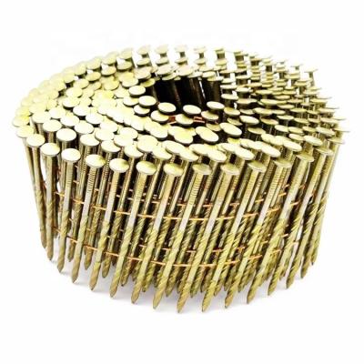 China Pan Hot Sale China Manufacturer Yellow Galvanized Coil Common Coil Nails Using With Nail Guns for sale