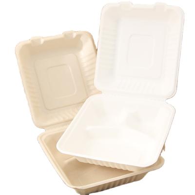 China Wholesale Biodegradable Lunch Division Food Disposable Custom Hamburger Containers Recyclable 3 Likes Microwave Fast Food Bagasse Paper Box for sale