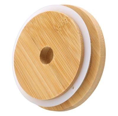 China Non Spill Bamboo Mason Jar Lid With Straw Hole, Bamboo Straw Lid (Regular Mouth) for sale