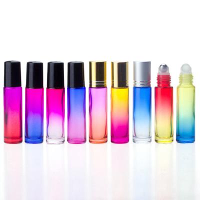 China Personal Care Cosmetic Packaging 10ml Glass Tube Empty Large Slim Gradient Colored Ombre Perfume Serum Essential Oil Bottle for sale