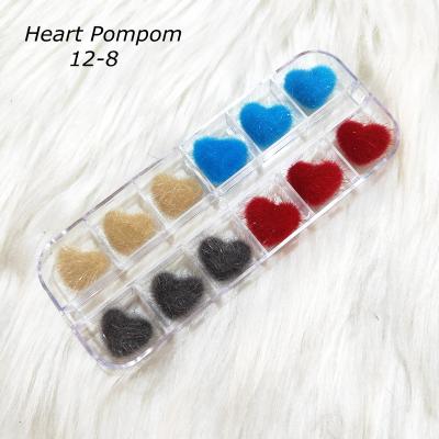 China 3d Nail Art DIY Decoration 12 Grids Heart Pom Poms Nail Charms Removable Magnetic For DIY Nail Art Designs Popular for sale