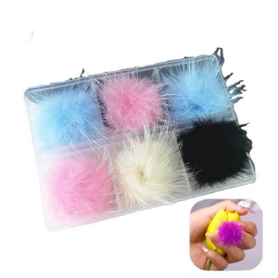 China 3d Nail Art DIY Decoration 6 Grid New Arrival Fluffy Balls Nail Charm Removable Magnetic Nail Pom Pom Boxes Kit For Nails Art Decoration for sale