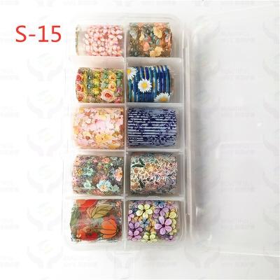 China Newest Nail Type Art Decoration New Factory Hotsale Flower Nail Foil For Nail Art Sticker For Nail Art Decoration S-15 2.5*100cm for sale