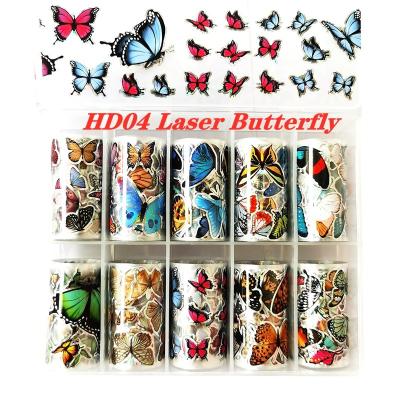 China Newest Design Factory 10 Colors 4*100cm Fashion Of The Newest Nail Art Decoration NO.HDO4 Butterfly Laser Aluminum And Popular Art Foil Nail Art Sticker Nail Foil nail for sale