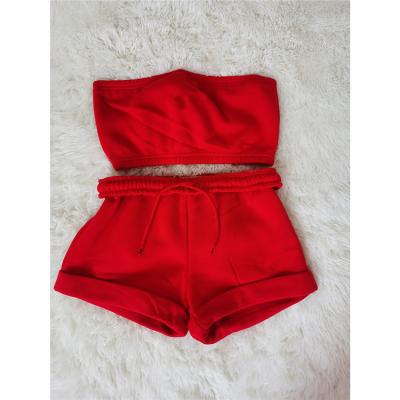 China QUICK DRY Women Two Pieces Chest Set Short Wrap Crop Top Summer Sports Shorts Set 2 Piece Women Casual Outfit for sale