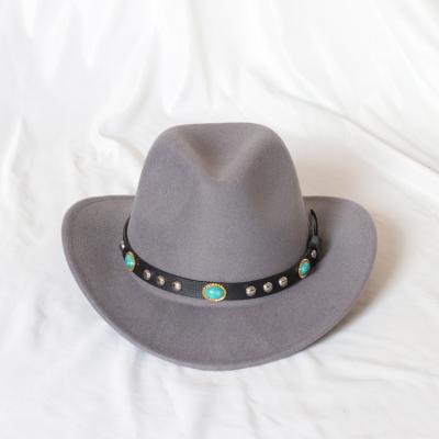 China Solid Color European and American Popular Unisex Top Design Style Big Brim Fedora Cowboy Hat for sale