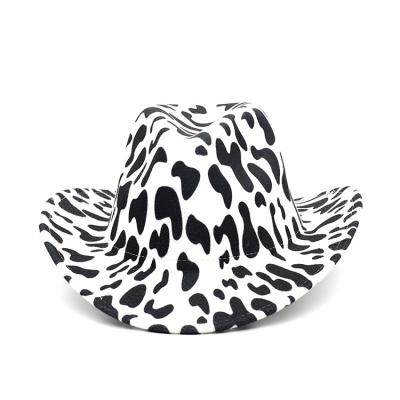 China Simple Cow Prin Panama Colorful Fedora Cowboy Hat European and American style newcomer for sale