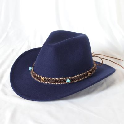 China Custom Handmade Colorful Bun Brim Cowboy Hats Men Cowboy Fashion Belt Cowgirl Western Hat for sale