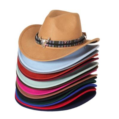 China Fashion Bull Cowboy Hat For Men Roll Brim Fedora Retro Western Cowboy Hats for sale