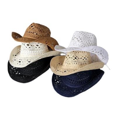 China Picture Cavity Cowboy Hats Outdoor Men And Women Couple Western Cowboy Hand Woven Straw Hat Sun Visor Sunscreen Travel Hat for sale