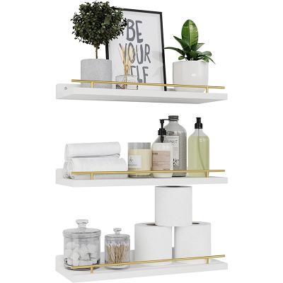 China Sustainable Modern White Floating Shelf Storage Wall Mounted Wooden Rack For Living Room Use for sale