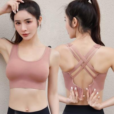 China Beauty Breathable Cross Back Double Straps Radio Fit Seamless Fitness Gym Yoga Bra Sports Bra For Women for sale