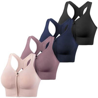 China Front Zipper Cross Adjustment Workout Fitness Gym Yoga Running Bra Sujetador Deportivo Plus Size Breathable Wireless Seamless Sports Bra For Women for sale