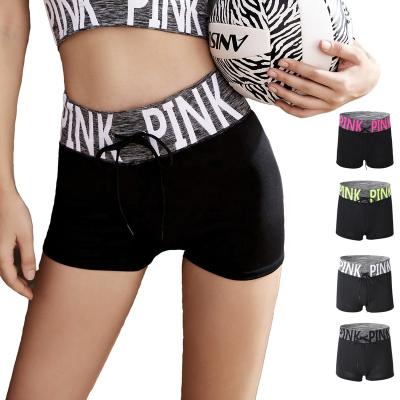 China Anti-wrinkle PINK letters butt lift fitness fit leggings stretch yoga running shorts pants workout drawstring sports abbreviations women for sale