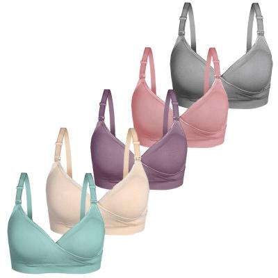 China Front Cross Plus Size Seamless Maternity Bra Pregnancy Subjectador De Lactancia Wireless Breathable Care Bra For Breastfeeding Women for sale