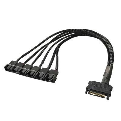 China Computer Black Sleeved 30cm Cooler Fan Splitter Power Cable12V SATA to 6 3Pin / Left 4 Pin Connector for Computerpower Supply PC DIY for sale