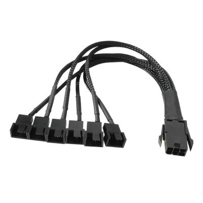 China Computer Nylon Mesh 6Pin to 4 Pin Radiator Cooling Fan Chassis 1 to 6 Way Computer Power Supply Splitter Adapter Cable Supports 3PIN for sale